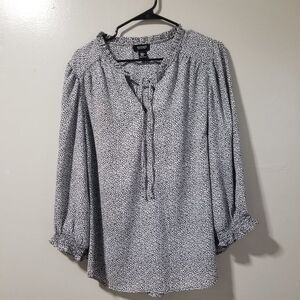 💚3/$15 Jones & Co. 3/4 Sleeve Black White Blouse Women's 1X
